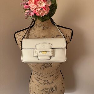 Miu Miu Cream Leather Penny Shoulder Bag with Gold Accent